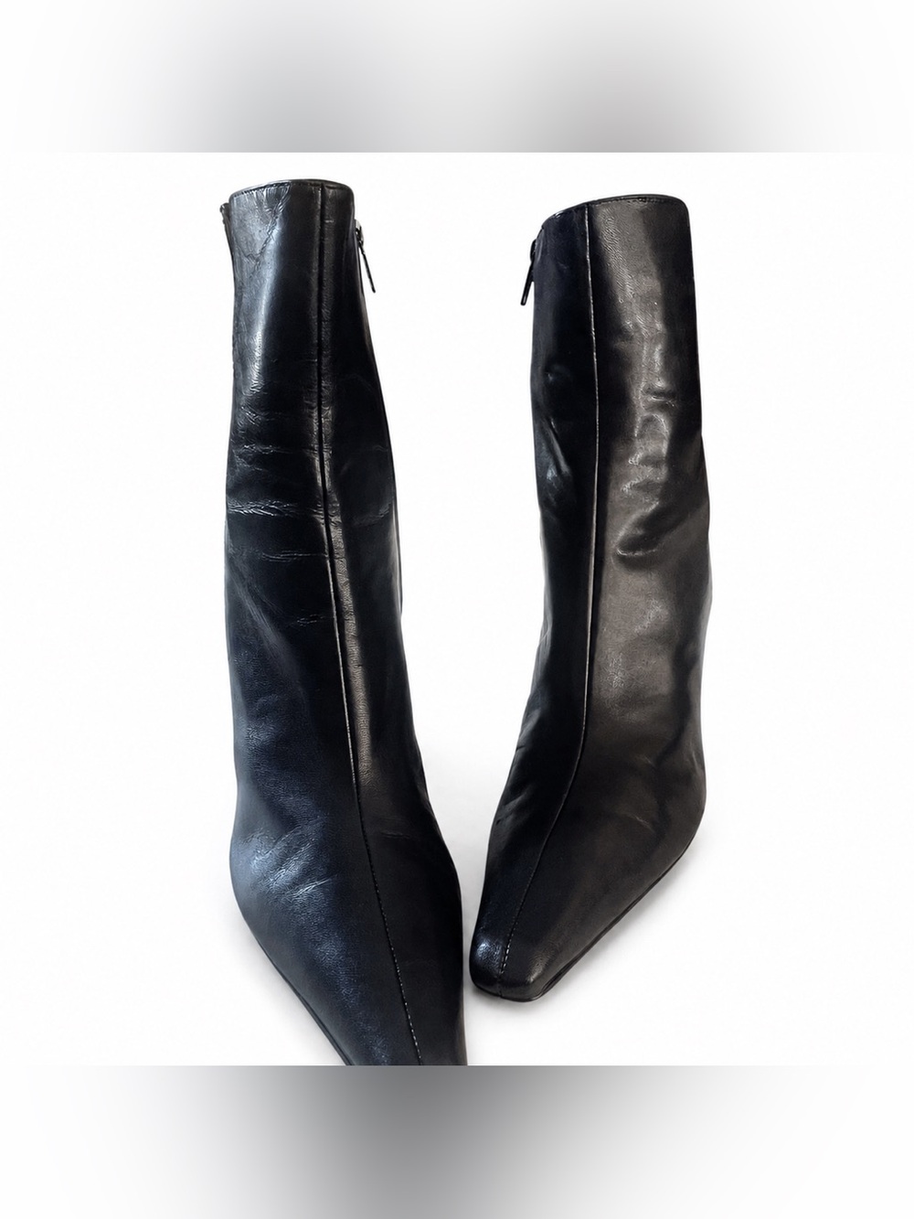 Dark Navy Blue Genuine Leather Booties